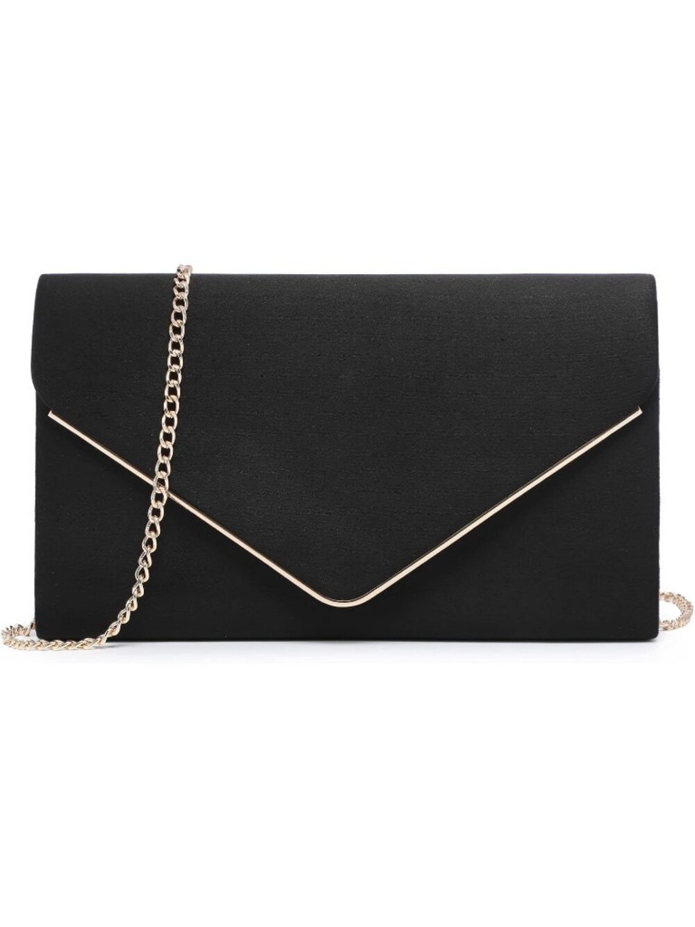 Women's Black Faux Suede Clutch Purse Golden Chain Strap Evening Shoulder Bags
